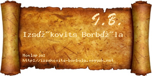 Izsákovits Borbála névjegykártya
